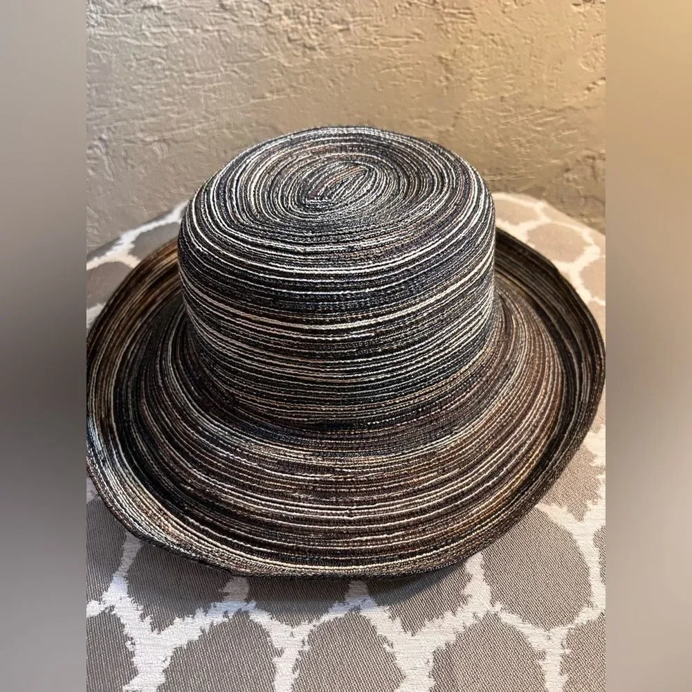 Kooringal Striped Black Brown Taupe Women's Hat made in Australia sized 58cm